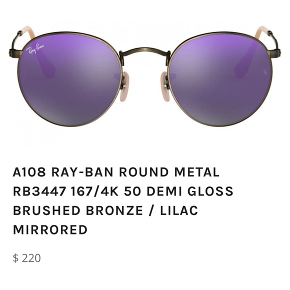 Ray-Ban Round Metal Sunglasses with Purple Lenses - Picture 1 of 7